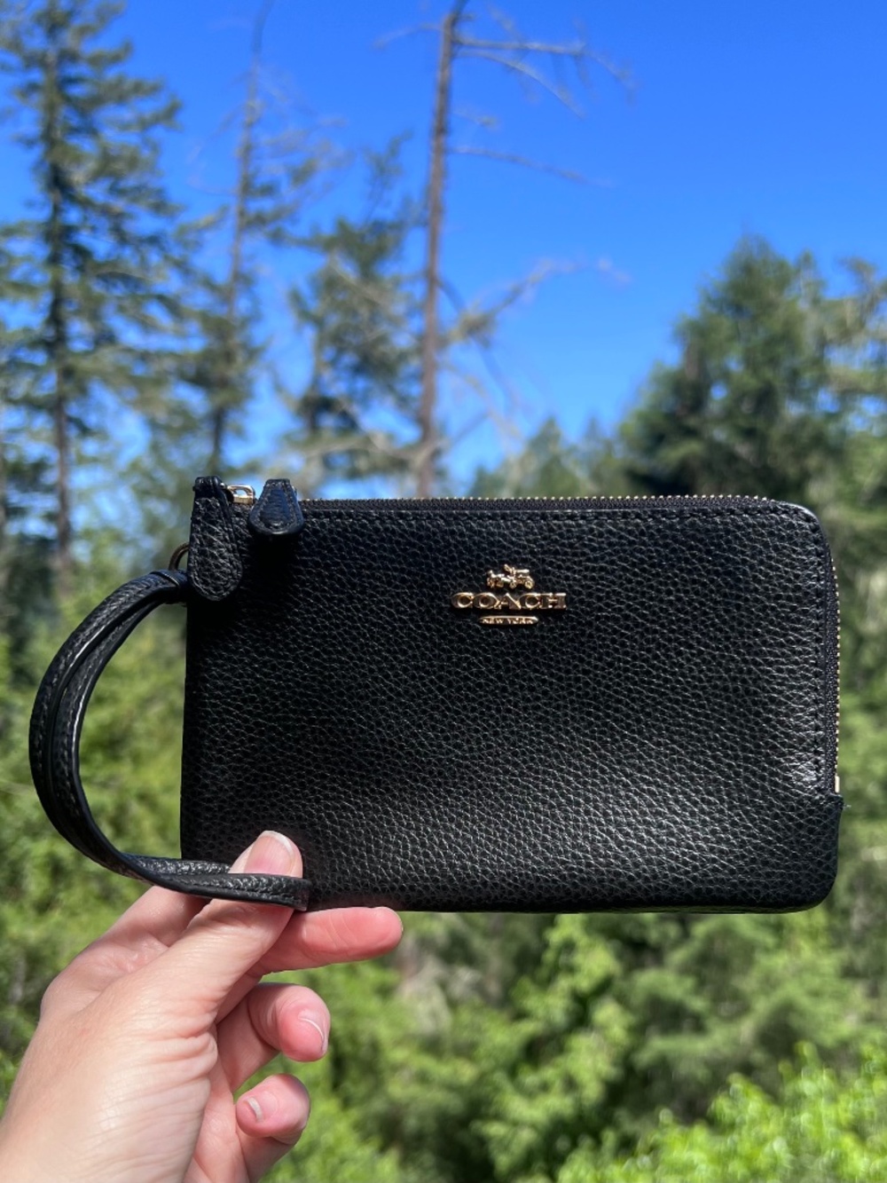 COACH Black Pebbled Leather Wristlet Clutch 
Wallet with Gold Hardware AUTHENTIC